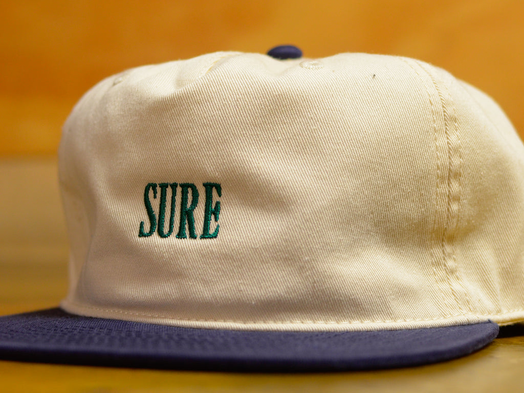 Crew Embroidered 2 Tone 5 Panel Snapback Cap - Natural / Navy
