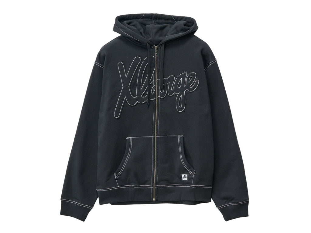 Script Zip Thru Hooded Fleece - Black