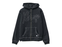 Script Zip Thru Hooded Fleece - Black