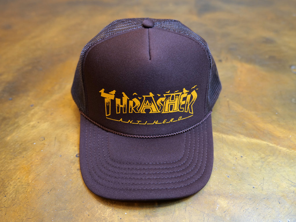 Thrasher x Antihero Pigeon Mag Trucker Cap - Brown