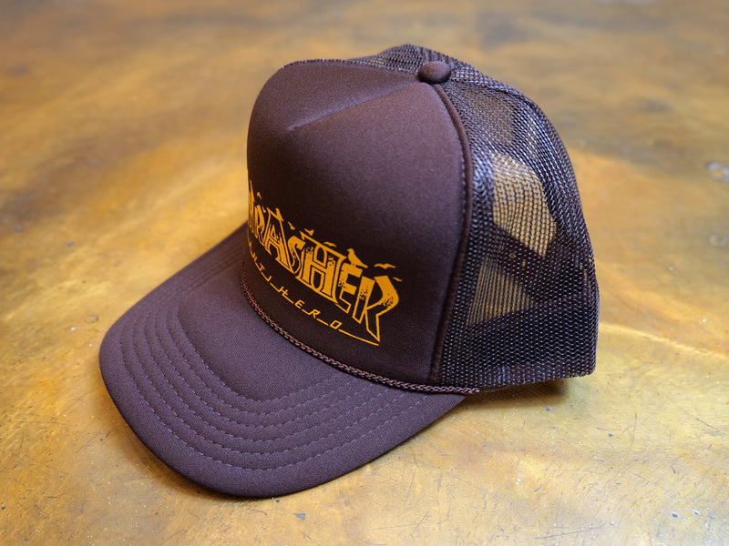 Thrasher x Antihero Pigeon Mag Trucker Cap - Brown