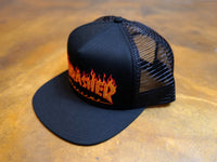 Thrasher Magazine Embroidered Flame Logo Mesh Cap - Black