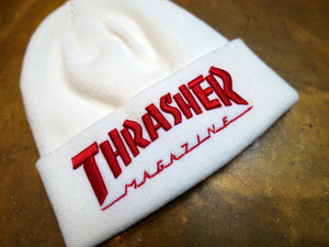 Thrasher Embroidered Logo Beanie - White / Red