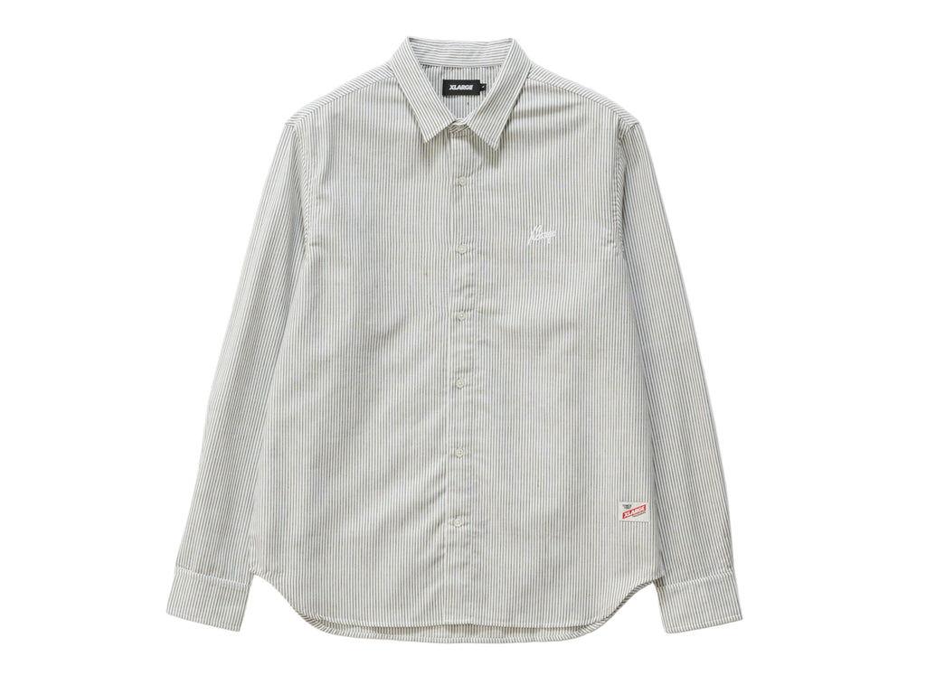 Oxford Script Long Sleeve Button Down Shirt - Olive Stripe