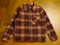 Shadow Plaid Sherpa Zip Shirt - Brown