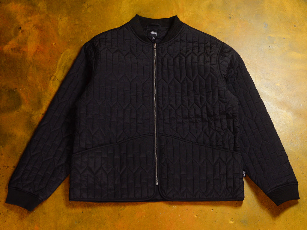 S Quilted Nylon Zip Jacket - Black