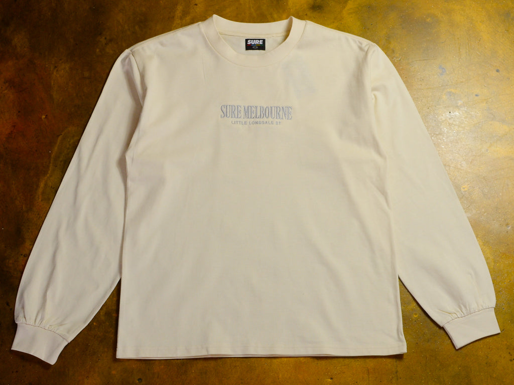 Little Lonsdale St. Heavyweight Embroidered Long-Sleeve - Ecru / Grey