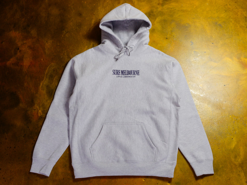 Little Lonsdale St. Embroidered Super Heavyweight Reverse Weave Hooded Fleece - Grey Marle / Navy