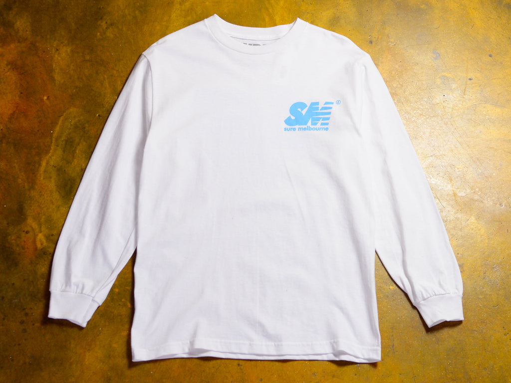 SM Long Sleeve T-Shirt - White / Sky Blue