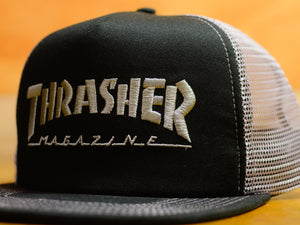 Thrasher Logo Embroidered Mesh Cap - Black / Grey