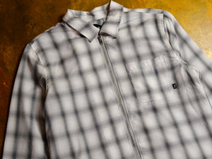 Shadow Plaid Zip Up Long Sleeve Shirt - Tan