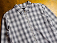 Shadow Plaid Zip Up Long Sleeve Shirt - Tan / White