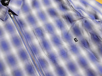 Shadow Plaid Zip Up Long Sleeve Shirt - Blue
