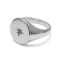 John Blinks Sterling Silver Cubic Zirconia Star Set 13 mm Round Signet Ring