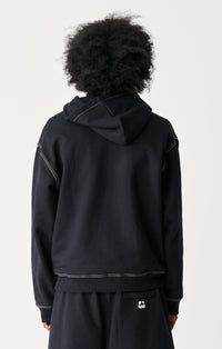 Script Zip Thru Hooded Fleece - Black