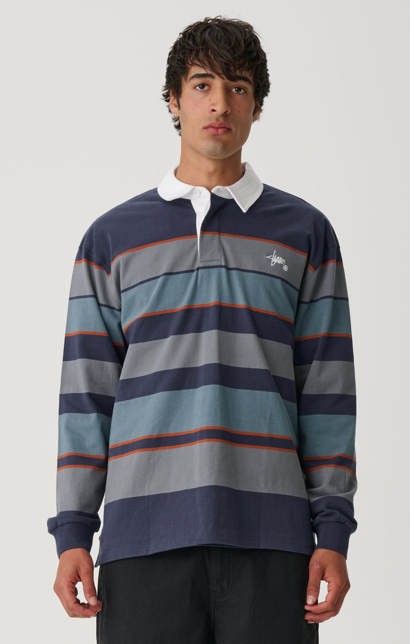 Variagated Stripe Rugby - Navy