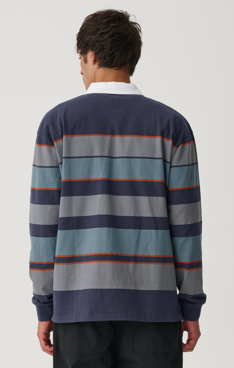 Variagated Stripe Rugby - Navy