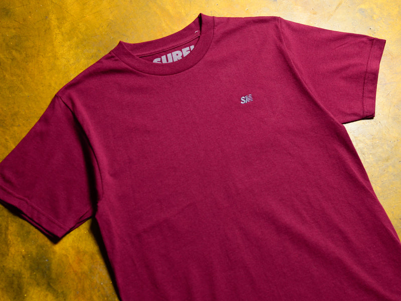 SM Classic Micro Embroidered T-Shirt - Burgundy / Dark Grey