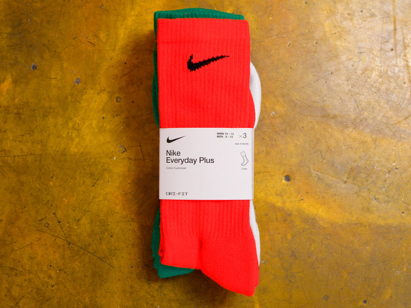 Nike Everyday Cushioned Crew Socks 3pk - Red / Green / White