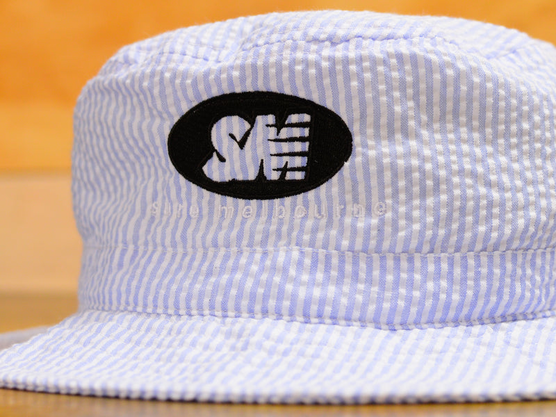 SM Oval Embroidered Seersucker Bucket Hat - Blue / White