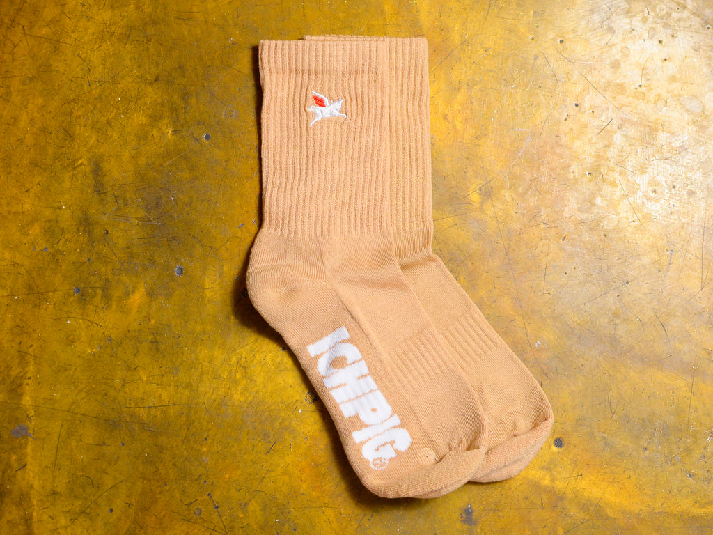 Pigasus Embroidery Socks - Camel