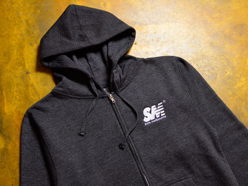 SM Embroidered Zip Hooded Fleece - Charcoal / White