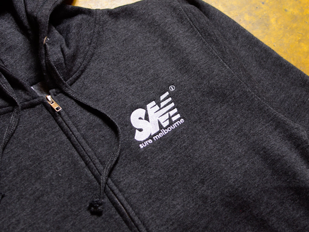 SM Embroidered Zip Hooded Fleece - Charcoal / White