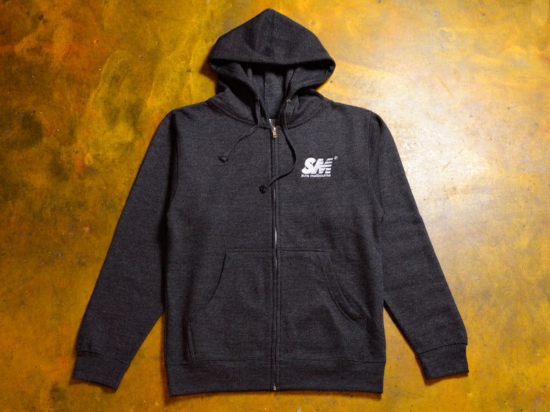 SM Embroidered Zip Hooded Fleece - Charcoal / White