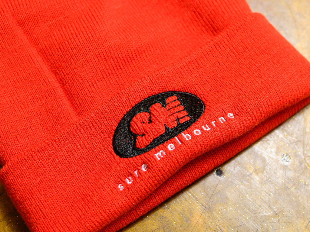 SM Oval Embroidered Cuff Beanie - Autumn / Black