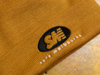 SM Oval Embroidered Cuff Beanie - Camel / Black